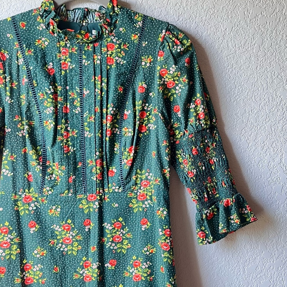 Laura Ashley X Urban Outfitters Green Floral High Neck Maisy Mini Dress